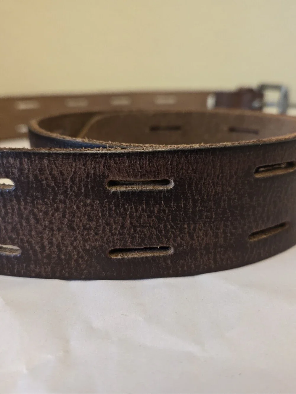 Timberland Unisex Brown Leather Distressed Belt, Buckle Double Hole Western Wear